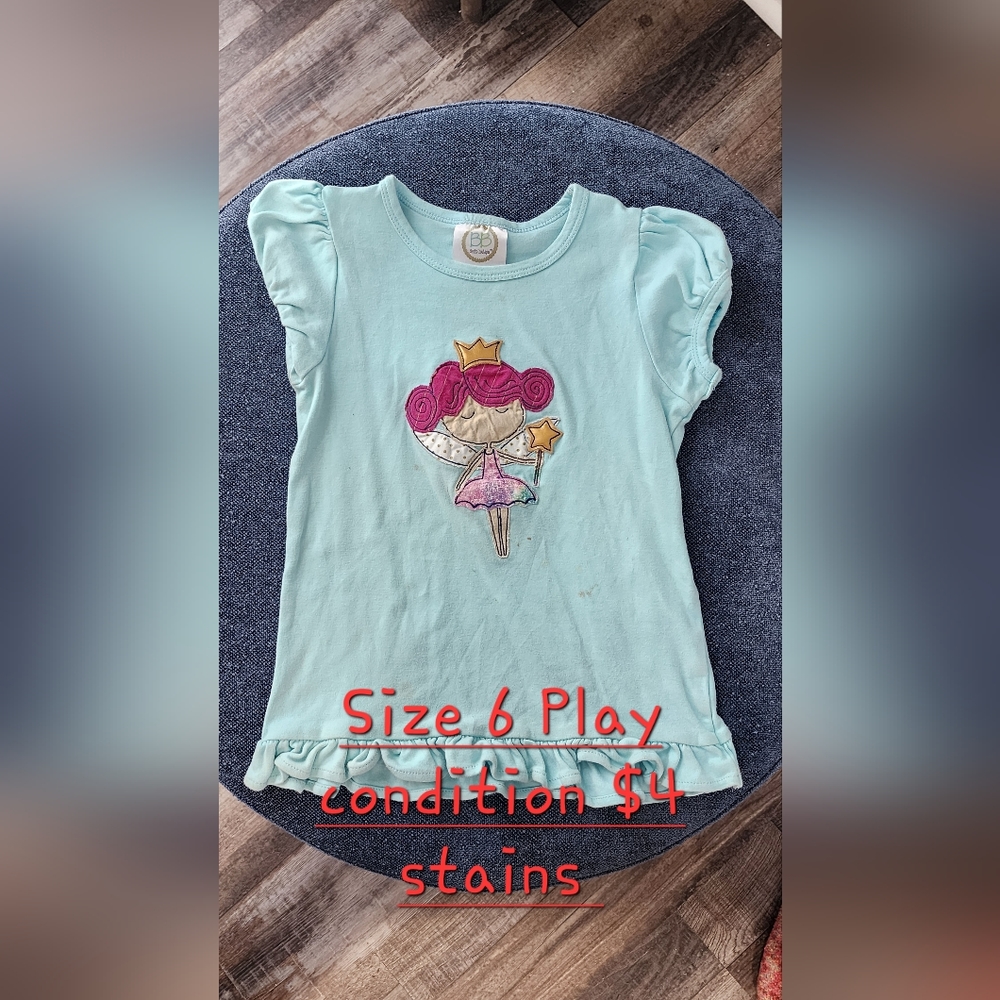 Girl short sleeve shirt Appliqué made to match Matilda Jane leggings size 6